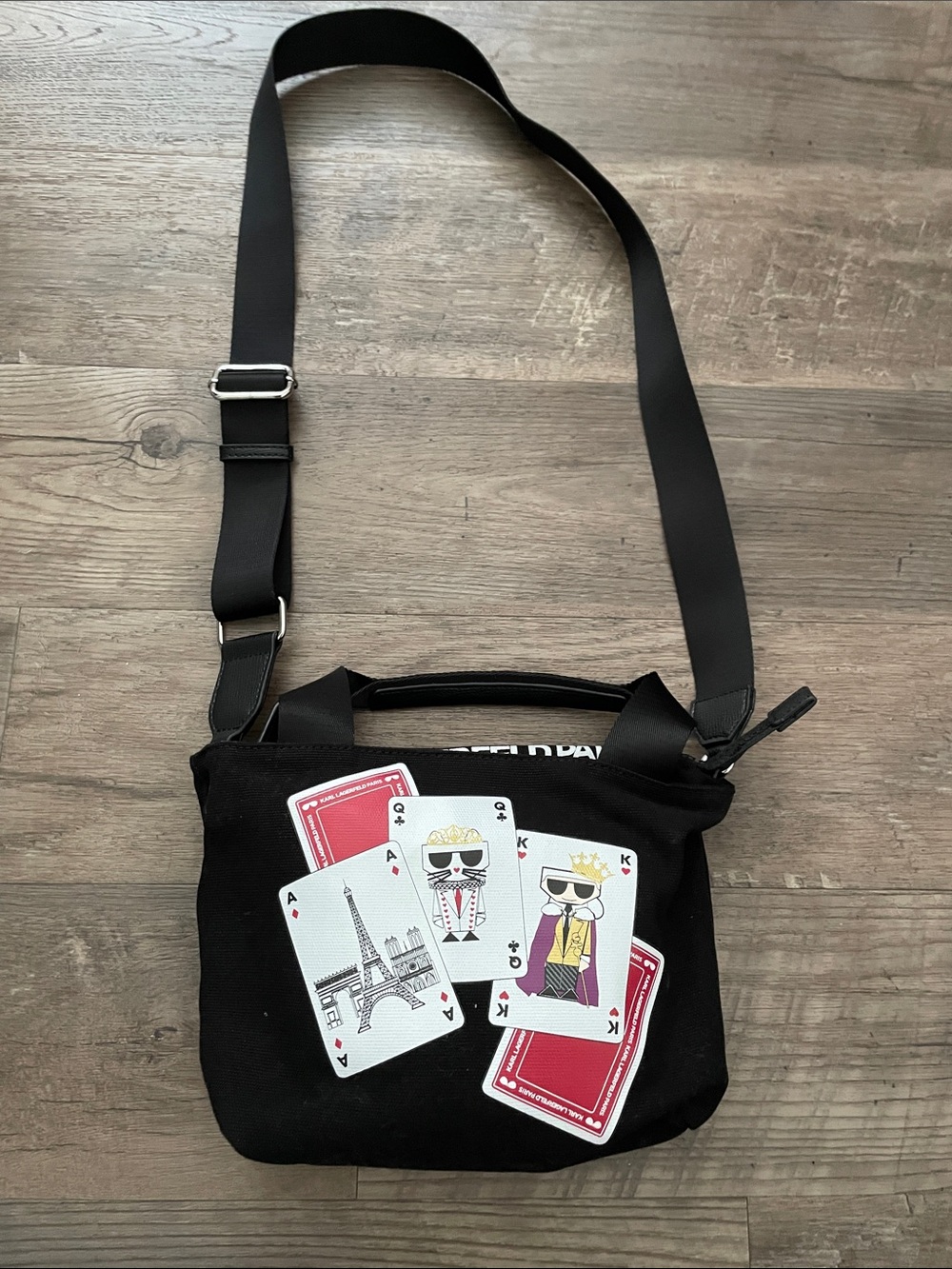 Karl Lagerfeld Black Canvas Crossbody with Playing Card Motif